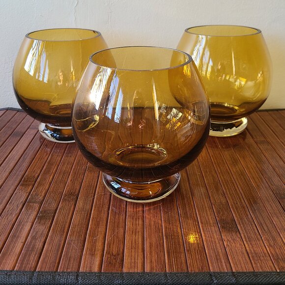 Three Vintage Amber Goblet Vase/Candle Holders - Picture 1 of 9
